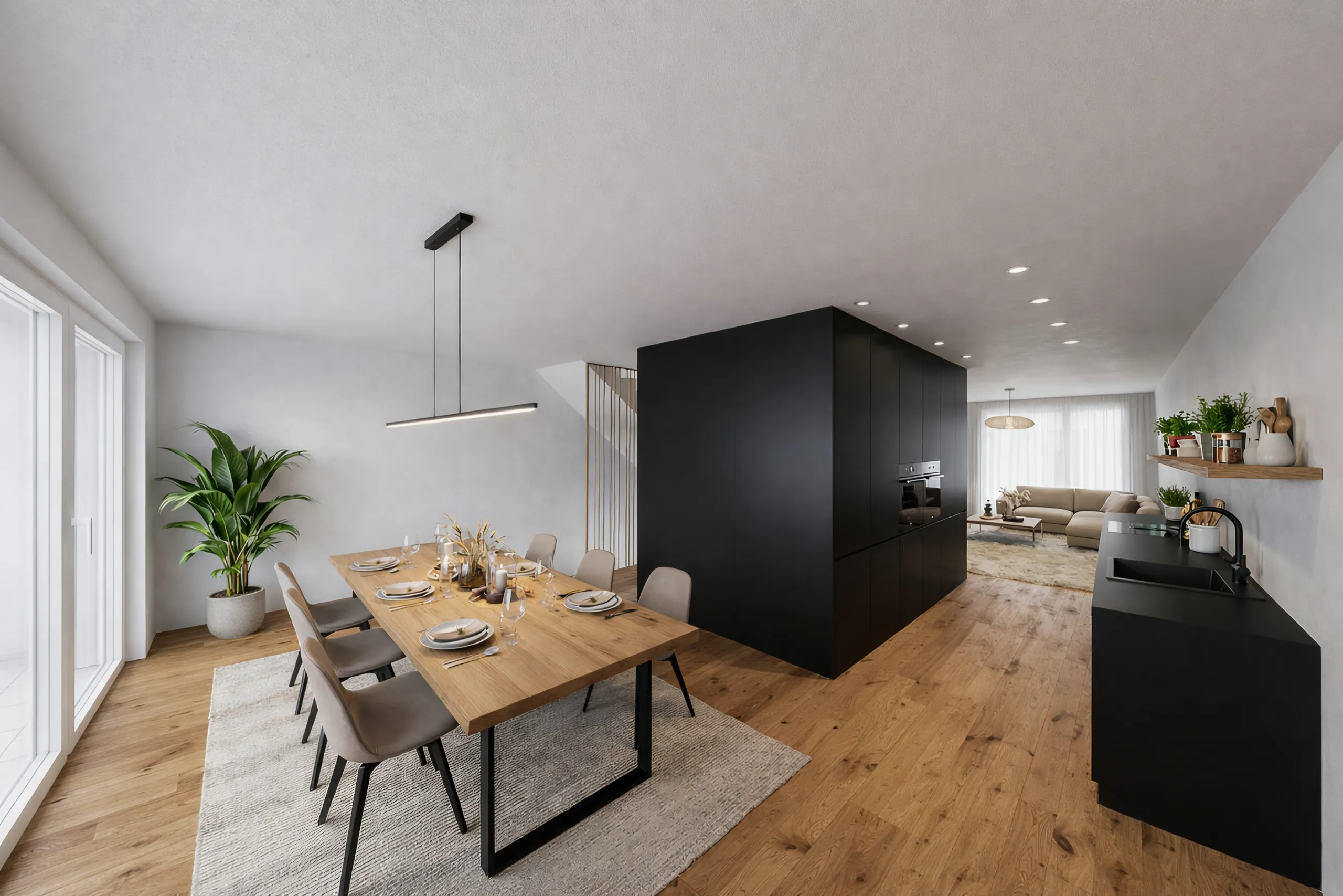 Aurea Quartier — Küche und Essbereich im Reiheneinfamilienhaus